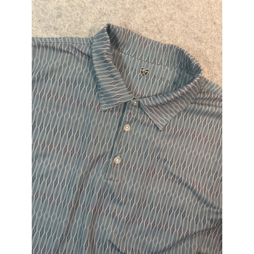Nike Golf Mens XL Blue Geometric Print Short‎ Sleeve Polo Shirt